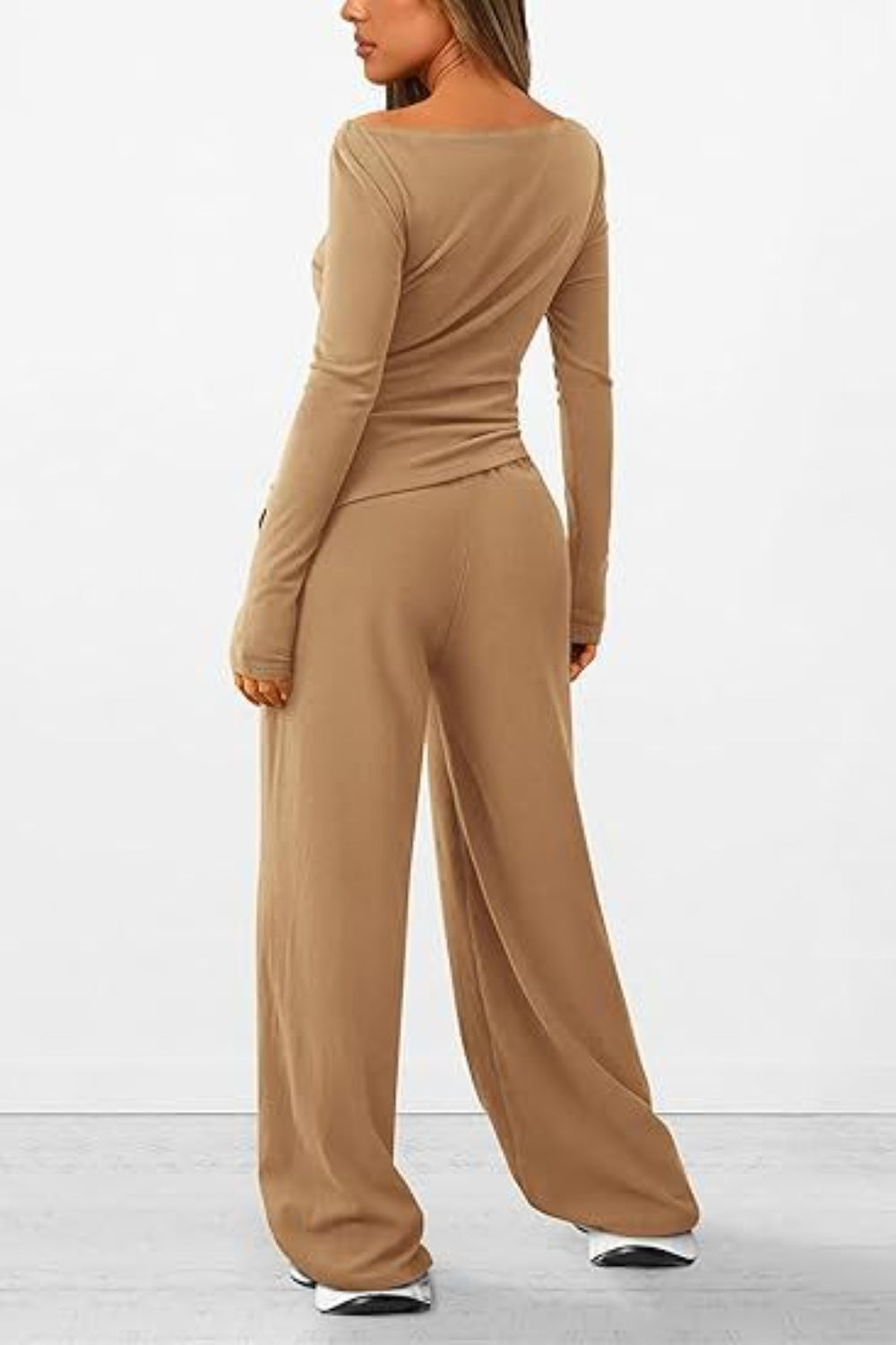 Round Neck Long Sleeve Top and Pants Set