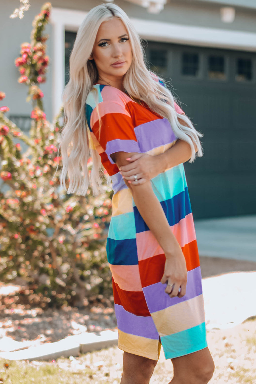 Color Block Side Slit Mini Dress