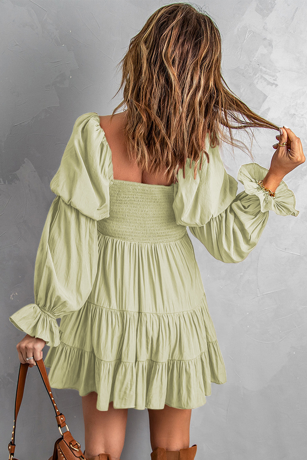 Smocked Off-Shoulder Tiered Mini Dress