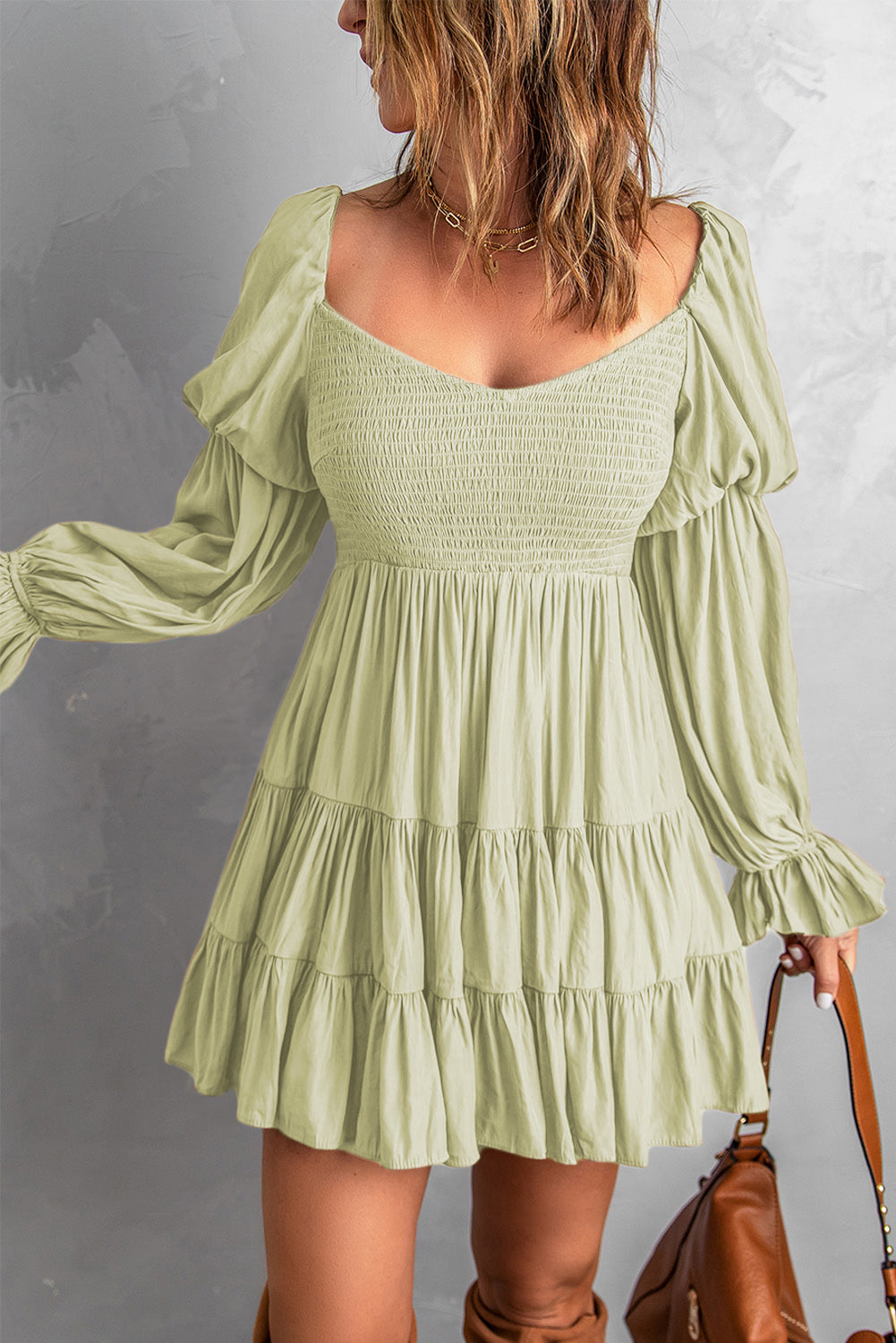 Smocked Off-Shoulder Tiered Mini Dress