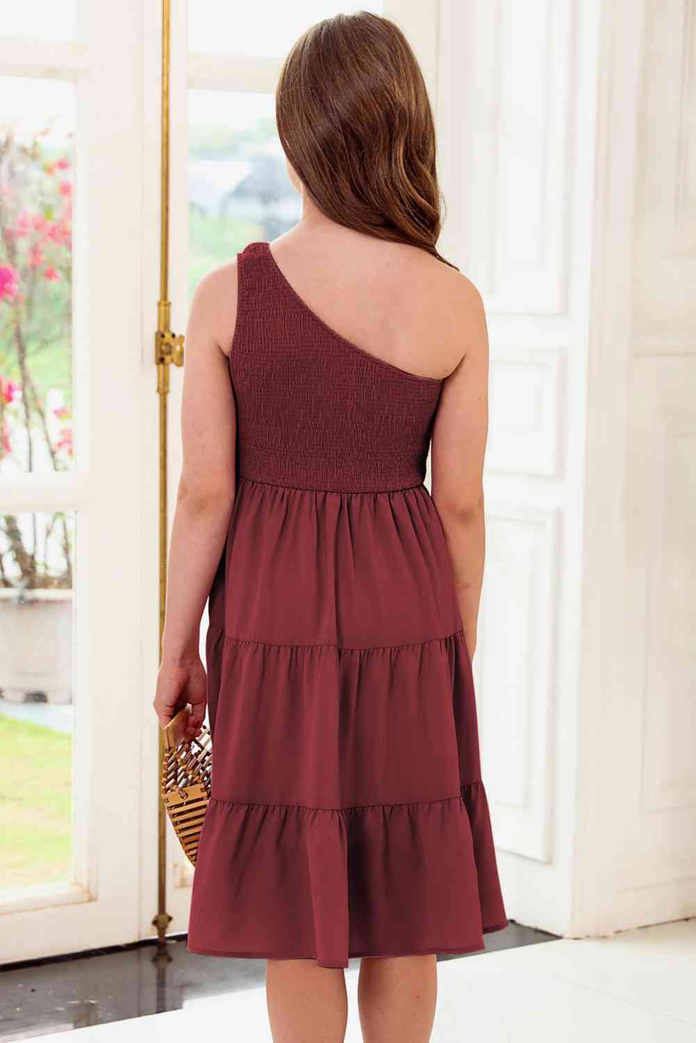 Girls One-Shoulder Sleeveless Tiered Dress