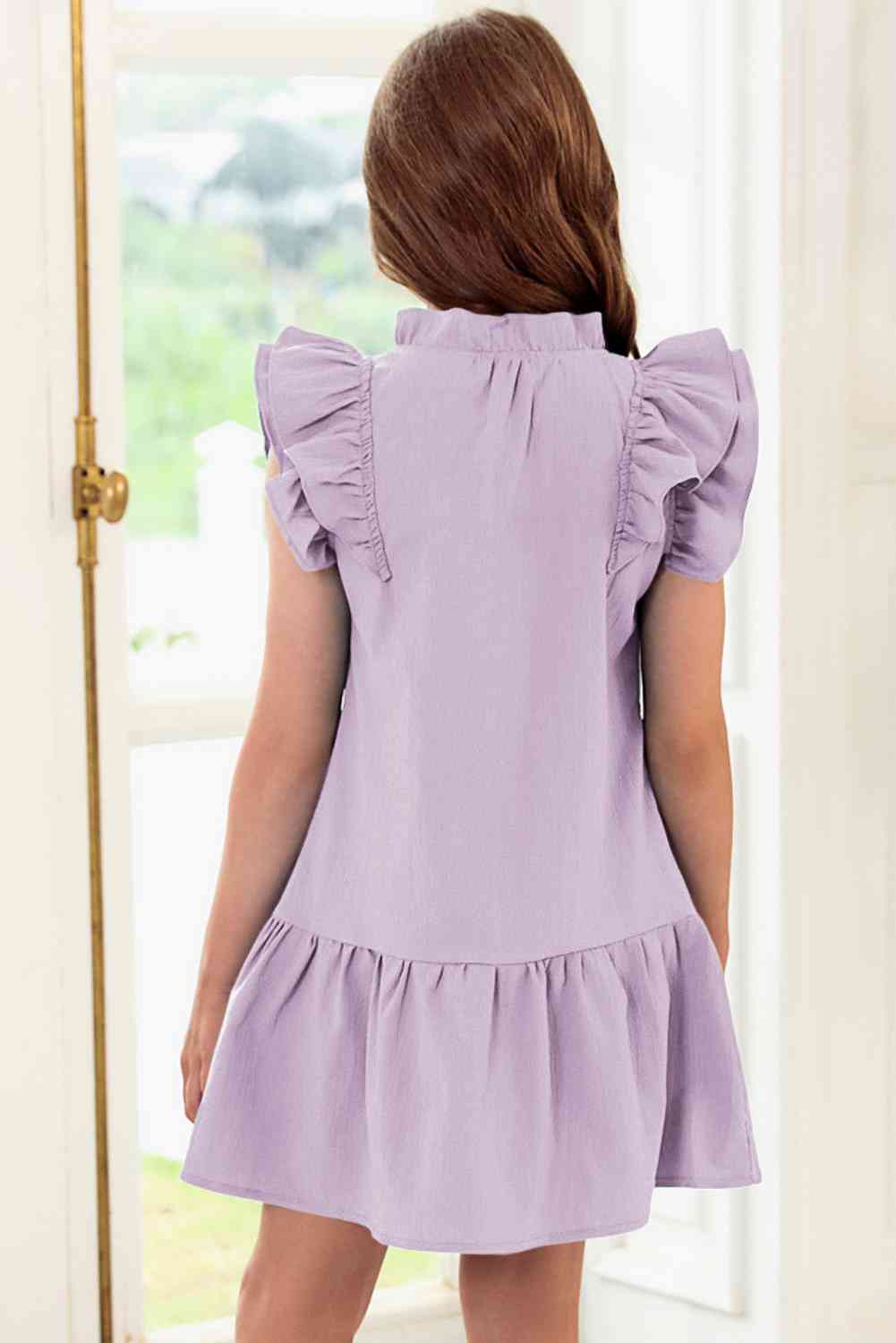 Girls Tie Neck Flutter Sleeve Dress