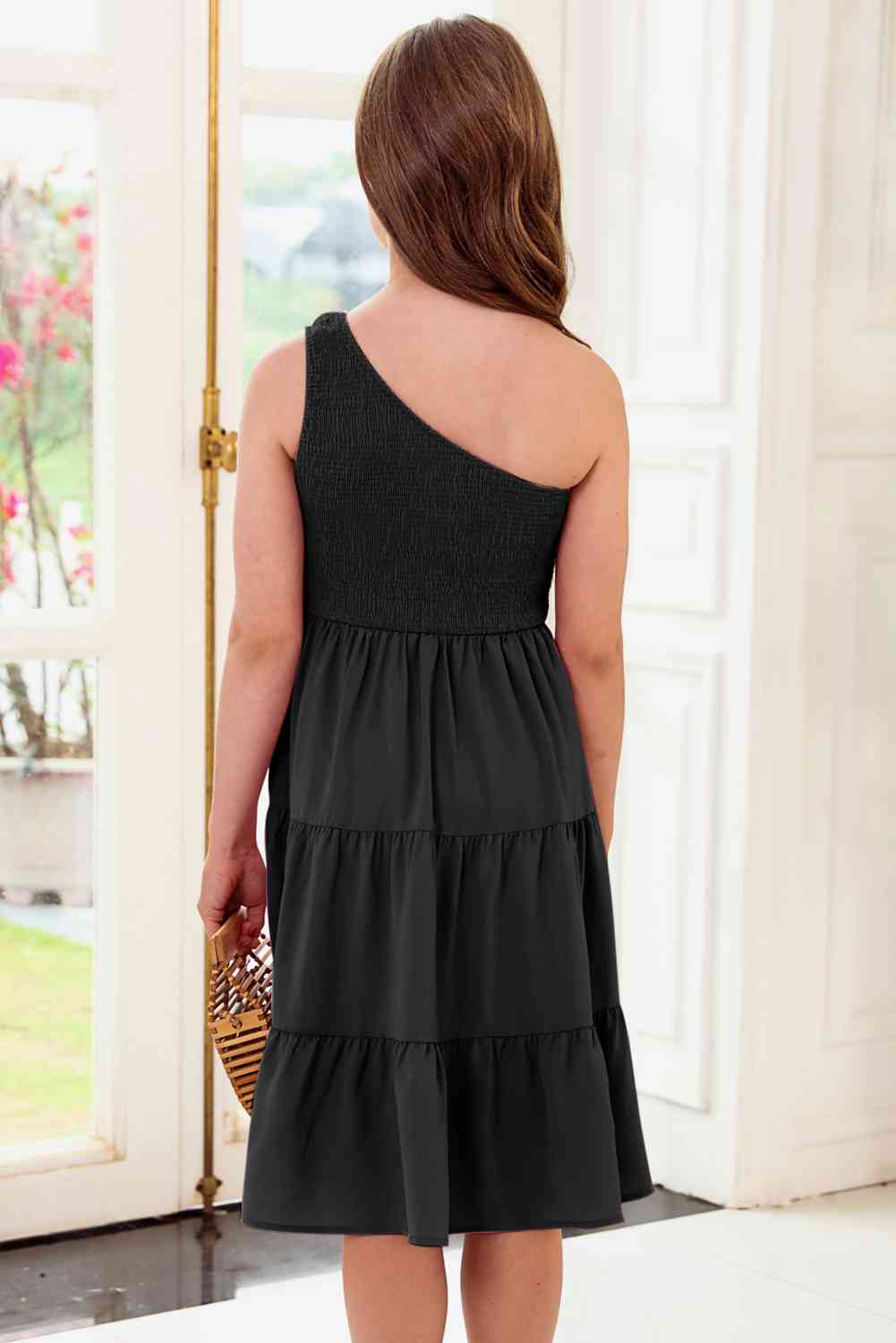 Girls One-Shoulder Sleeveless Tiered Dress