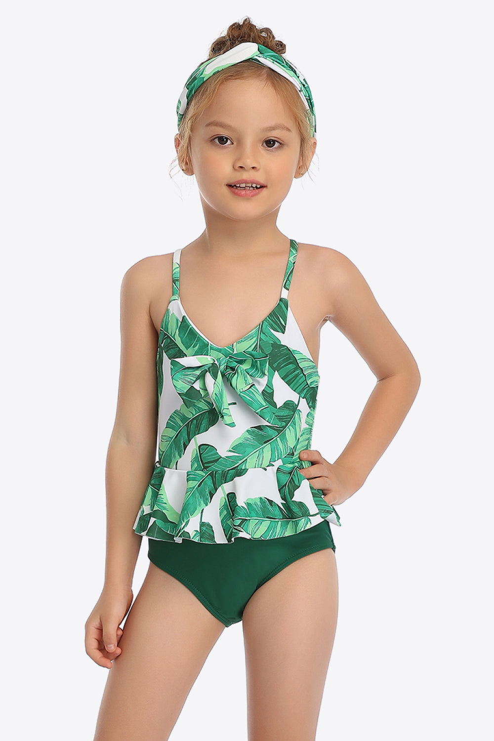 Printed Bow Detail Ruffled One-Piece Swimsuit