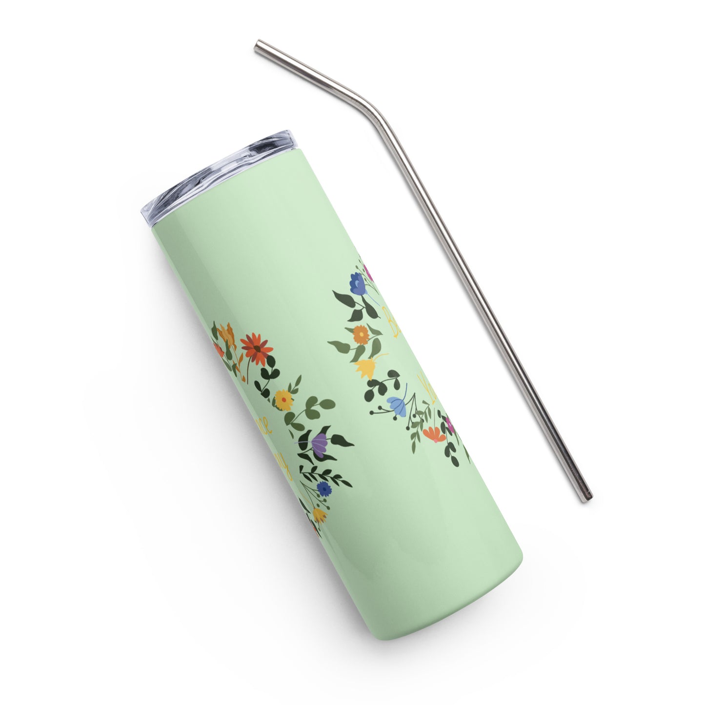 Stainless steel tumbler with metal straw