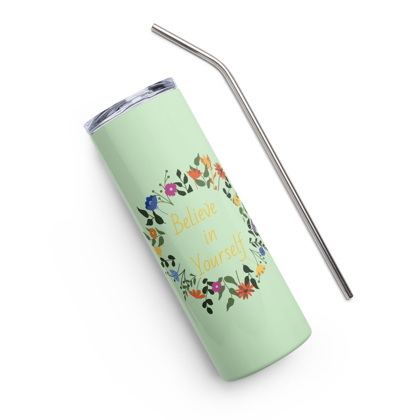 Stainless steel tumbler with metal straw